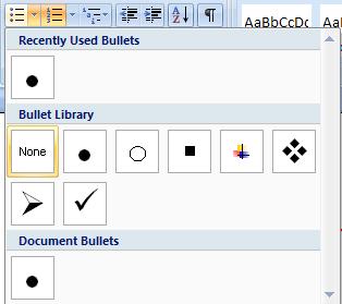 Select the bulleted items within the document and click on the Bullets icon to remove the bullet formatting.