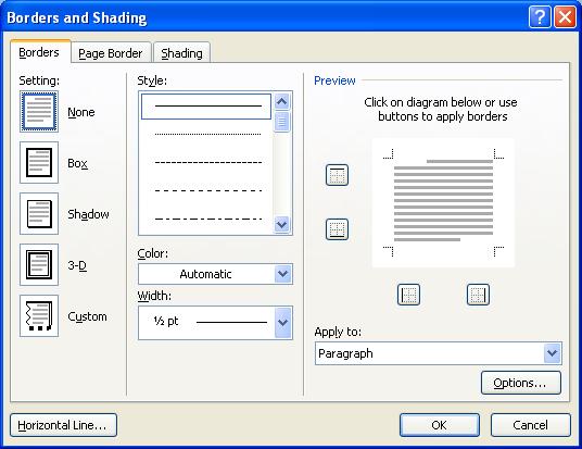 ECDL Module Three - Page 56 You can use this dialog box to change the shading setting, style, colour and