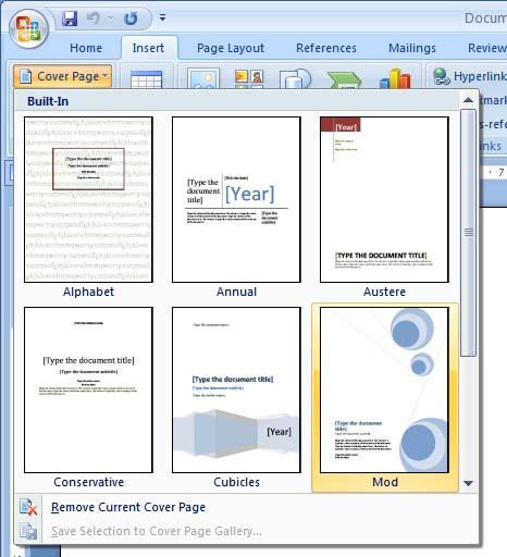 ECDL Module Three - Page 79 Cover pages This feature was introduced in Microsoft Word 2007.