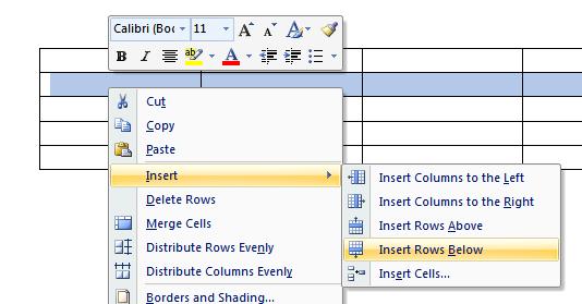 ECDL Module Three - Page 86 Inserting and deleting rows and columns Once you have created a table it is very easy to insert or delete new rows or columns. To insert a row.