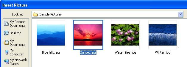 ECDL Module Three - Page 93 Select one of the pictures, such as Sunset, and then either