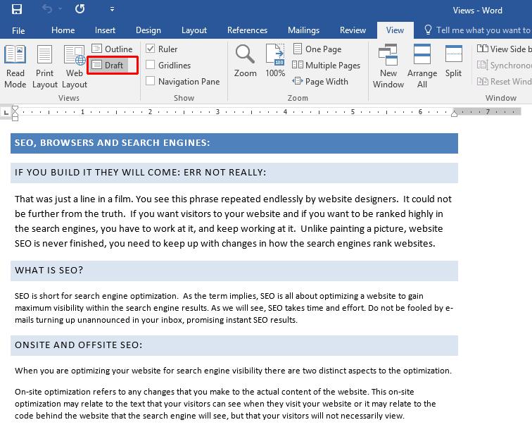 WORD 2016 FOUNDATION Page 108 Click on the Outline icon to display the