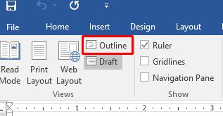 Outline view is useful when viewing long documents, as you can easily identify