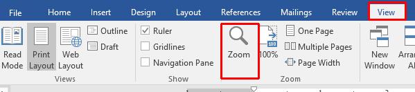 WORD 2016 FOUNDATION Page 111 This will display the Zoom dialog box.