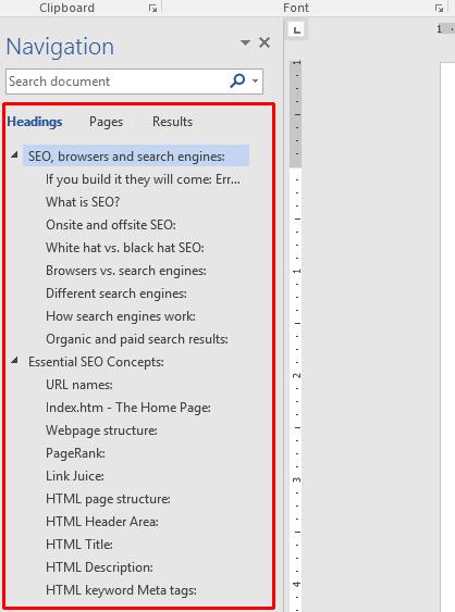 WORD 2016 FOUNDATION Page 113 The other items within the Navigation pane are Header 2 styles.