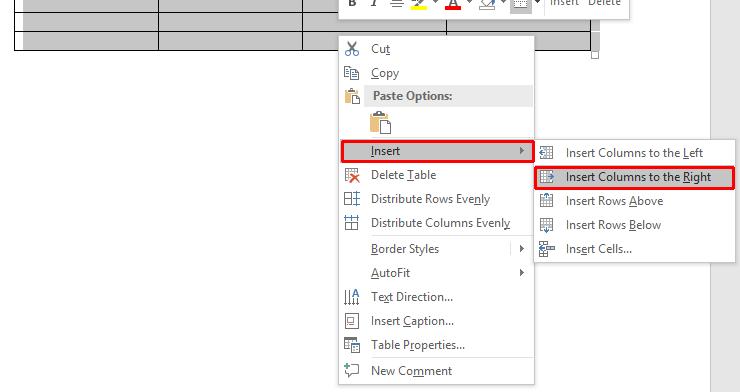 WORD 2016 FOUNDATION Page 120 To delete a column. Select the second column within your table and right click over the selected column. From the popup menu displayed select the Delete Columns command.