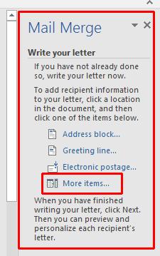 WORD 2016 FOUNDATION Page 160 Mail Merge Wizard - Step 4 of 6 Write your letter The following options are displayed to the right of your document.
