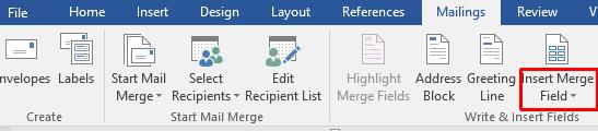WORD 2016 FOUNDATION Page 172 This will display the Insert Merge Field dialog box displaying fields you can insert into the document. In this case click on the Cancel button.
