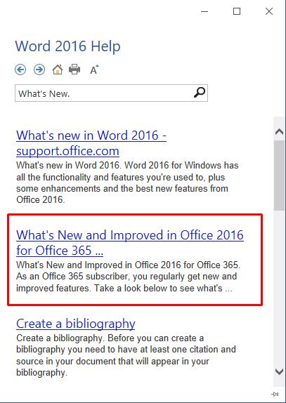 WORD 2016 FOUNDATION Page 29 Click on the 'What's new and improved in Office 2016 ' topic and you will see a screen
