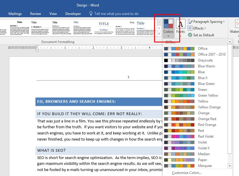 WORD 2016 FOUNDATION Page 84 Apply a color of your choice.