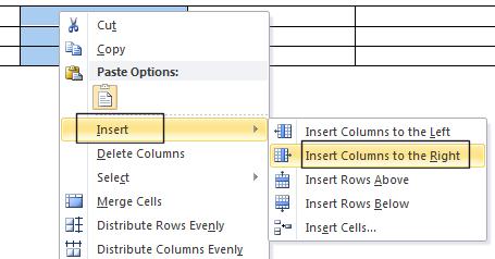 WORD 2010 FOUNDATION Page 117 To delete a column. Select the second column within your table and right click over the selected column. From the popup menu displayed select the Delete Columns command.