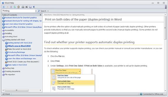 Then use the Printer icon within the Microsoft Word Help window to print