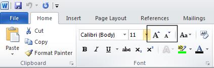 Font size keyboard shortcut Make sure that the paragraph starting with the text FONT SIZE is selected.