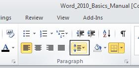 WORD 2010 FOUNDATION Page 64 Applying single or double line spacing within paragraphs Within a paragraph you can adjust the spacing between the lines of that paragraph.