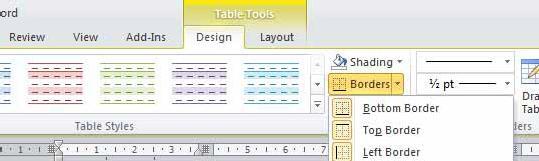 Page 112 Select the cell, row(s) or column(s) that you wish to adjust the border style of and then click on the down