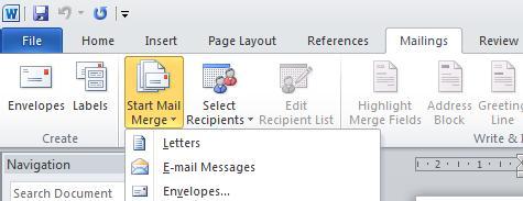 Page 136 Mail Merge Wizard - Step 1 of 6 Select document type From the drop down