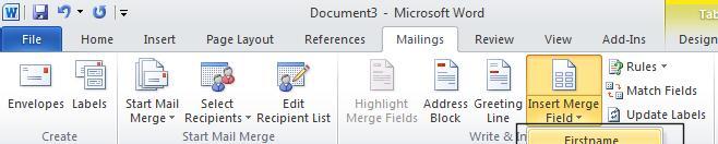 You could use either method to insert your merge fields. In this example we will use the lower part of the button.
