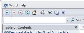 Clicking on the Home button within the Microsoft Word help