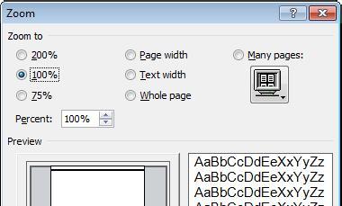Page 55 You can use the Zoom dialog box to display the page at pre-set zoom levels. You can type a value into the percentage box.