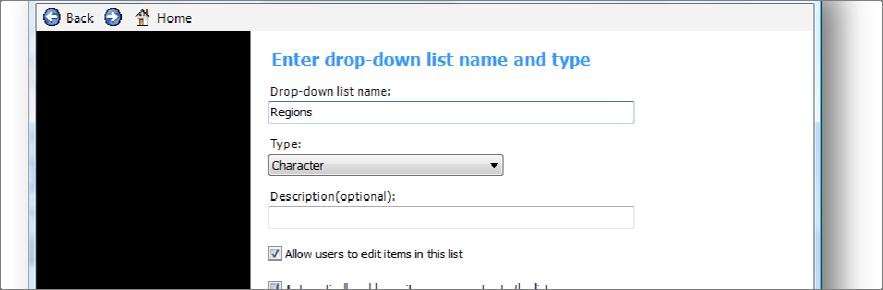 drop down list values dialog box appears.
