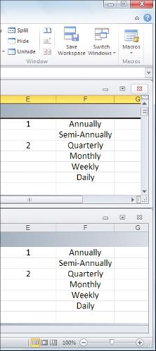Excel arranges the workbook s windows. 8 When you are done with the second window, click its Close button to return to using just the original workbook window. Try This!