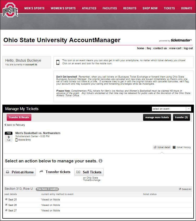 TRANSFER TICKETS TO A GUEST FROM A COMPUTER Visit go.osu.edu/myosuaccount on your desktop web browser and log in to your My Ohio State Buckeyes Account.