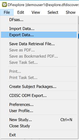 EXPORT TO EXCEL Study Data Export