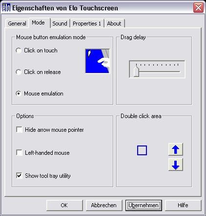 The properties dialog can also be used to carry out the touchscreen calibration again, if this should be necessary!