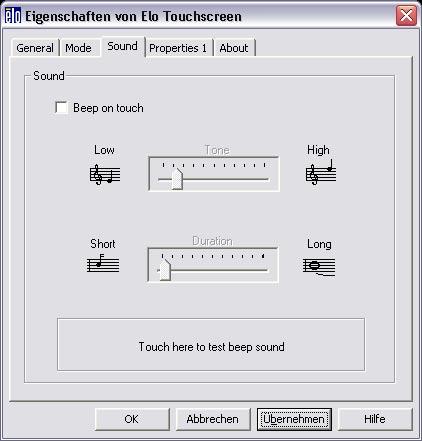 Select Sound and switch off the option Beep on touch, otherwise the PC will always generate a beep sound whenever you touch the screen.