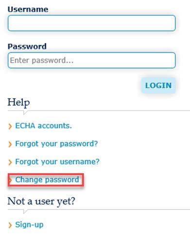 51 ECHA Accounts Manual Figure 81: ECHA Accounts - change password