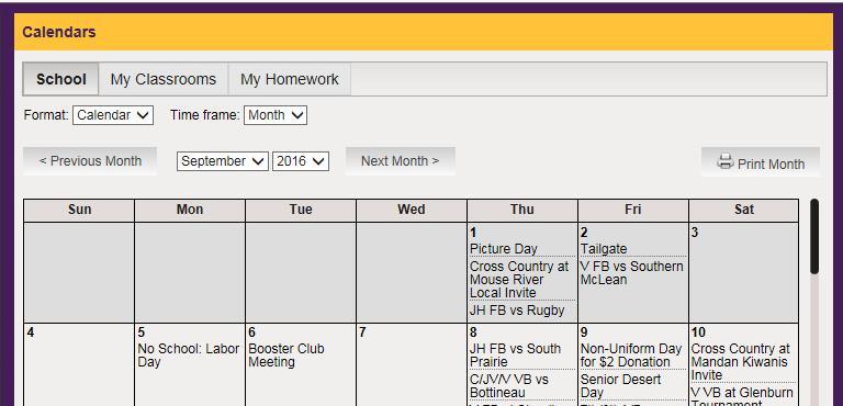 from the school calendar, and Dates to Note from the school s academic calendar.