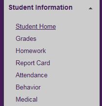 The Student Information area of ParentsWeb has information and resources which relate specifically to your student(s) and their classes.
