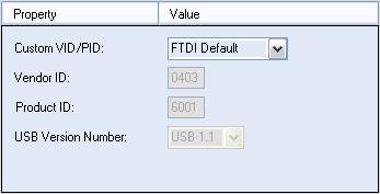 If the FTDI default values are used, the VID and PID are fixed and it is not necessary to enter any values. FTDI Supplied PID.