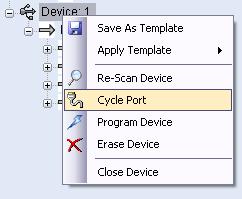 6.5 Cycle Port The "Cycle Port" button can be used to re-enumerate a device on USB after the EEPROM has been reprogrammed.