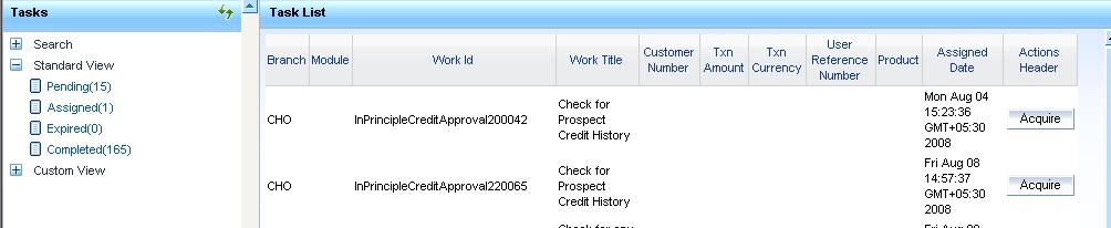 The screen appears as shown below: Step 5. Check Prospect for Credit History Users belonging to the user role CRMROLE (Corporate Relationship Manager) can perform this activity.