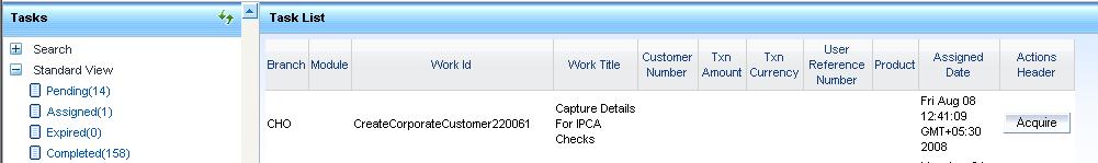 bar. The following screen will be displayed. The system will create a task Capture Details For IPCA Checks in the Pending task list. Step 3.
