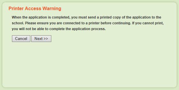 9 Click Next. The Print Access Warning screen displays if the district is Print Import or Print Only. 2.1.
