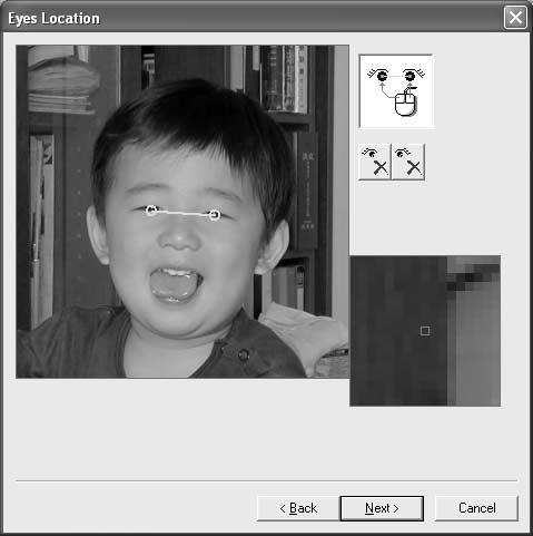 Loading image data of face. Follow the procedure "Creating a 3D Image from a D Image (Object)", specify a work area and 3D creation area.