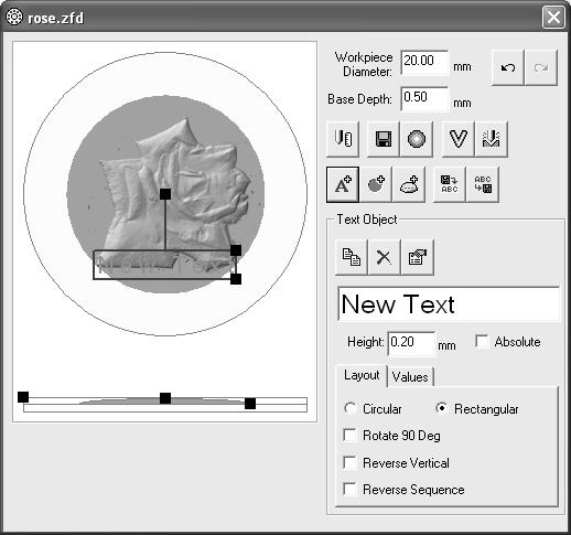 -3 Creating Processing Data Adding Text Follow the procedure below to add text to the 3D image. ROSE Click the [Add Text] button. Type the text you want to add in the [New Text] field.