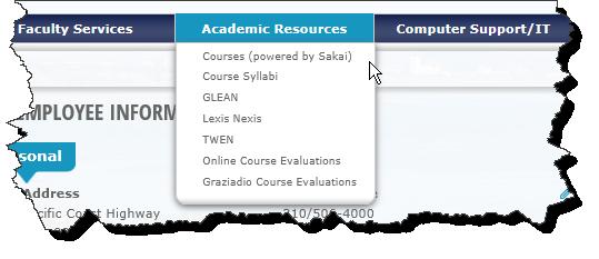 13. The Academic Resources menu list (varies based on