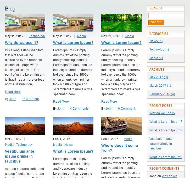 Grid View Post Listing at Frontend: You can see "Blog" menu link