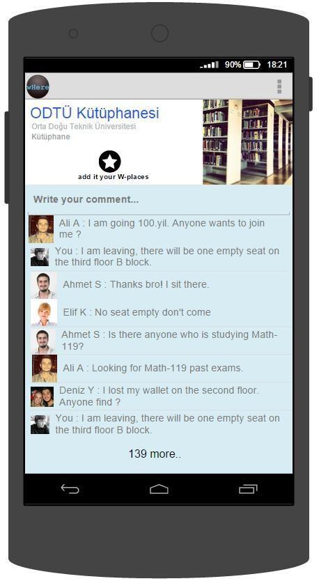 5.8.2.10 PLACES WALL PAGE After check-in a place, user can enter the place s wall. In this page, user can add comment on the wall and see other people s posts.