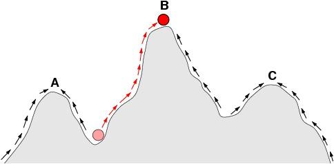 Hill climbing Can get stuck in: - Local maximum - Plateau/shoulder Local maximum will have a