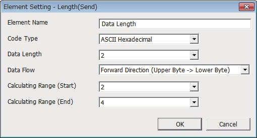 Length Use this element when an element indicating the data length is included in a packet. When sending: Calculates the data length of a specified range, and adds the result to a send packet.