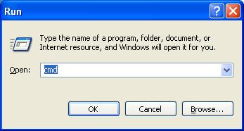 Checking the Correct COM Port Settings In Windows XP: 1. Select Start. 2. Select Run and type in cmd. This will open the command prompt. In Windows 7: 1. Select Start. 2. Type in cmd.