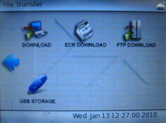 Enabling the Firmware Update Download on the PinPad and Beginning the Download in CRE/RPE 1. At the System Mode screen select FILE TRANSFER. 2.