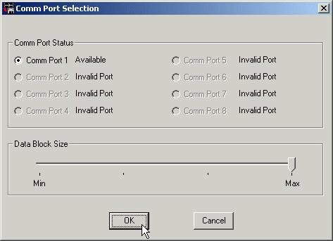 PCM is read. Select the Comm port you wish to use and click OK.