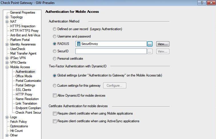 Go to Mobile Access > Authentication > Allowed Authentication schemes on Gateways Select an existing scheme to modify or create a new one.