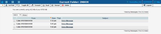 Chapter 3 - Web Interface Folder View: The folder menu lists the e-mail messages found in a particular folder, and gives you a number of options for working with them.