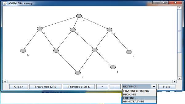 the user can move one or more nodes and links in PICKING mode. Hereby, WPN nodes are labeled in the order of generation.